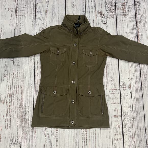 Kuhl Jacket Womens XS Button Zip Front Cargo Utility Olive Green Built In Hood - Picture 14 of 14